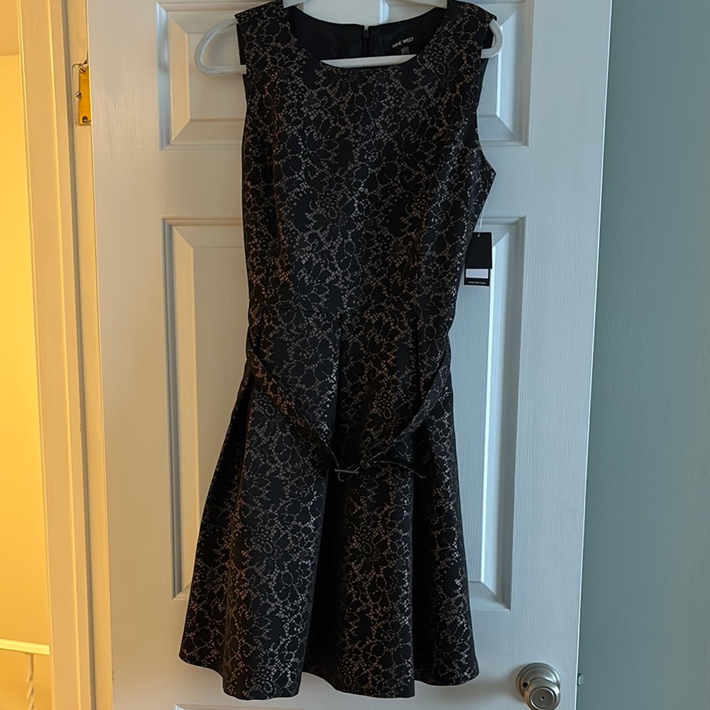 Nine West Black Fit and Flare Knee-Length Cocktail Dress